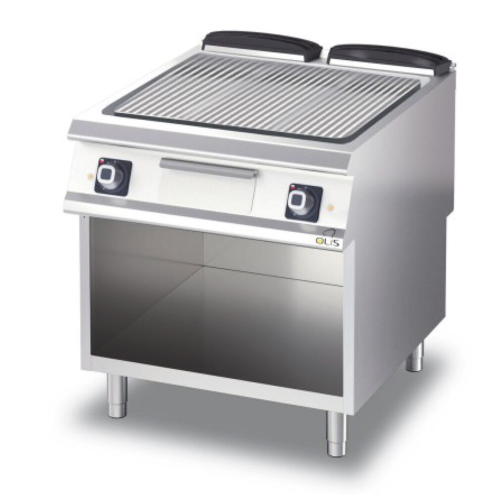 Griddle chromium/grooved  Metos Diamante D74/10SFTECR with open cupboard