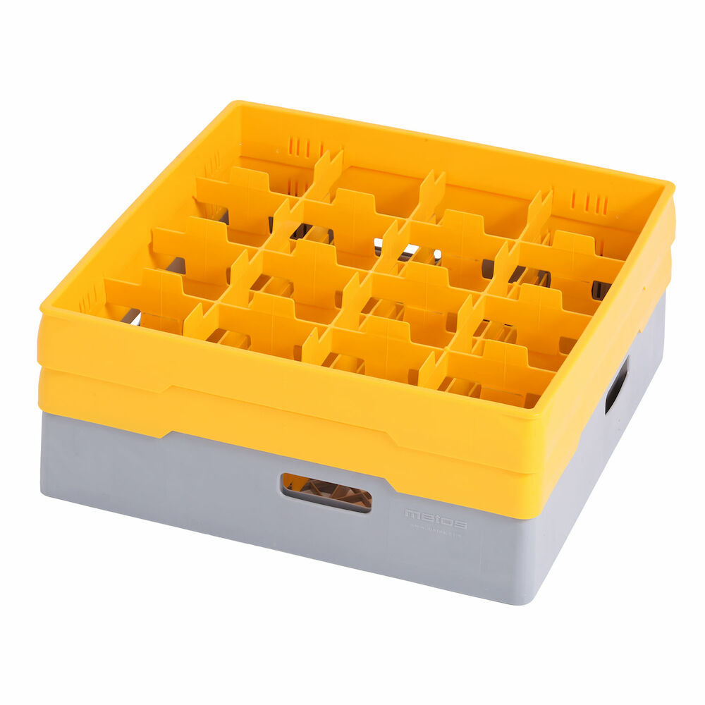 Grey compartment basket Metos with yellow heightening frame